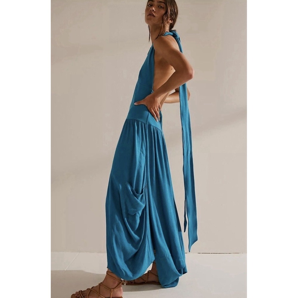 Free People Hinata Convertible Midi Dress Size Medium Halter Blue - Picture 2 of 16